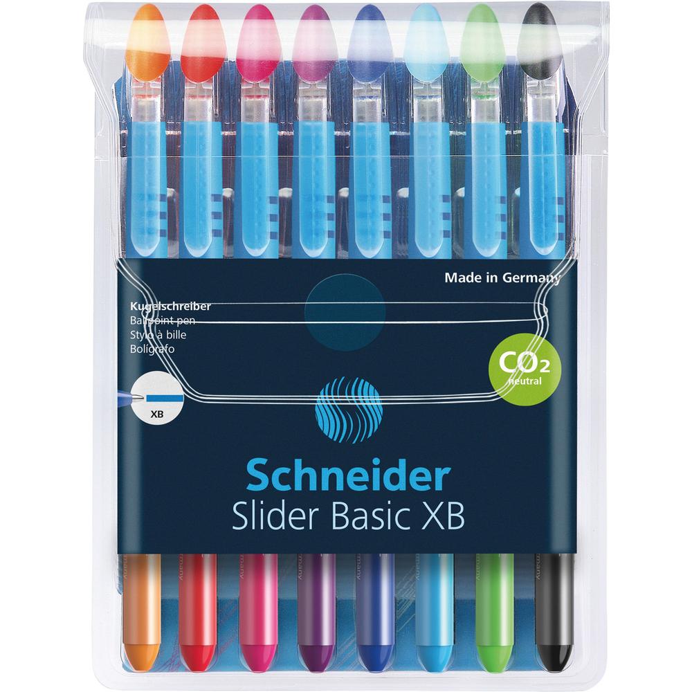 Schneider Slider Basic XB Ballpoint Pen Wallet - Extra Broad Pen Point - 1.4 mm Pen Point Size - Black, Red, Blue, Light Green, Orange, Violet, Pink, Light Blue - Transparent Rubberized, Black, Red, B. Picture 1