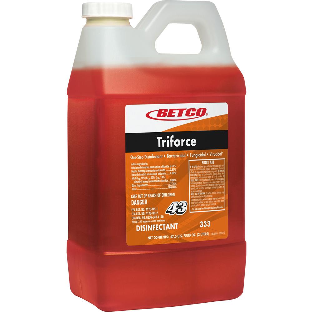 Betco Triforce Disinfectant - Concentrate - 67.6 fl oz (2.1 quart) - Fresh Scent - 1 Each - Orange. The main picture.
