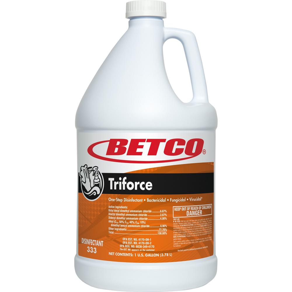 Betco Triforce Disinfectant - Concentrate - 128 fl oz (4 quart) - Fresh Scent - 1 Each - Disinfectant - Orange. Picture 1