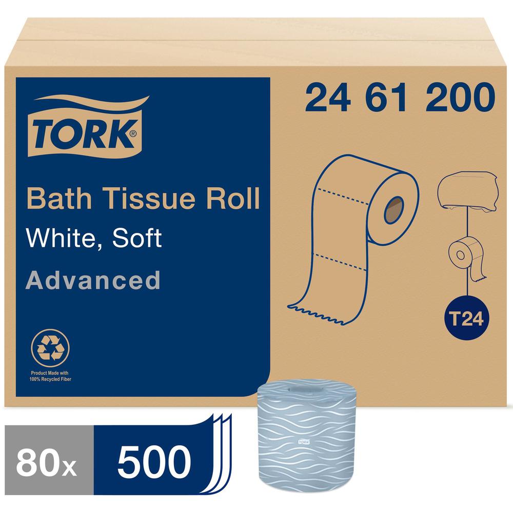 Tork Advanced Bath Tissue Roll, 2-Ply - 2 Ply - 3.96" x 156.25 ft - 500 Sheets/Roll - 4.35" Roll Diameter - White - Soft, Embossed, Individually Wrapped, Absorbent - For Plumbing, Bathroom - 500 / Rol. Picture 1
