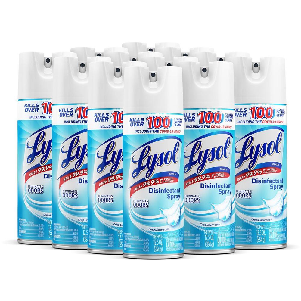 Lysol Crisp Linen Disinfectant Spray - 12.50 oz (0.78 lb) - Crisp Linen Scent - 12 / Carton - Clear. Picture 1