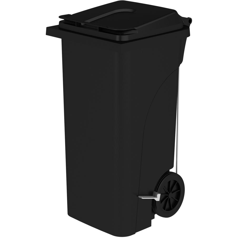 Safco 32 Gallon Plastic Step-On Receptacle - 32 gal Capacity - Easy to Clean, Foot Pedal, Lightweight, Handle, Wheels, Mobility - 37" Height x 21.3" Width x 20" Depth - Plastic - Black - 1 Carton. Picture 1