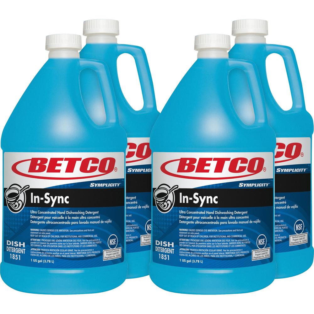 Betco Symplicity In-Sync Dishwashing Detergent - Concentrate - 128 fl oz (4 quart) - Fresh Ozonic Scent - 4 / Carton - Film-free, Rinse-free, Streak-free, Phosphate-free - Blue. Picture 1