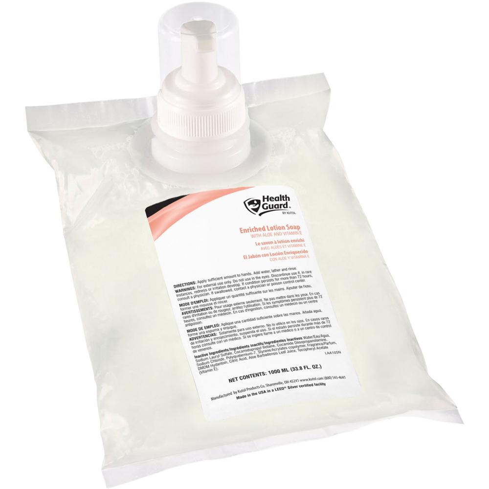 Health Guard EZ Foam Refill Enriched Lotion Soap - Floral ScentFor - 33.8 fl oz (1000 mL) - Soil Remover - Multipurpose, Hand - Moisturizing - White - Textured - 6 / Carton. Picture 1