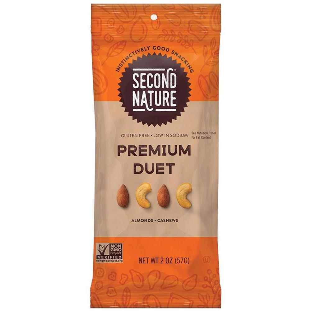 Second Nature Premium Duet Trail Mix - Low Sodium, Gluten-free, No Artificial Flavor, No Artificial Color, Preservative-free - Cashew, Almond - 2 oz - 12 / Box. The main picture.
