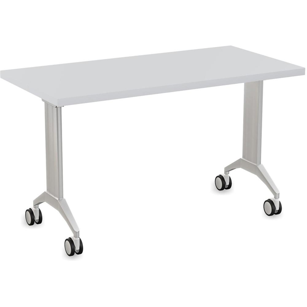 Special-T Link Flip & Nest Table - For - Table TopLight Gray Rectangle Top - Metallic Silver T-shaped Base - 48" Table Top Length x 24" Table Top Width - 30" Height - Assembly Required - Thermofused L. Picture 1