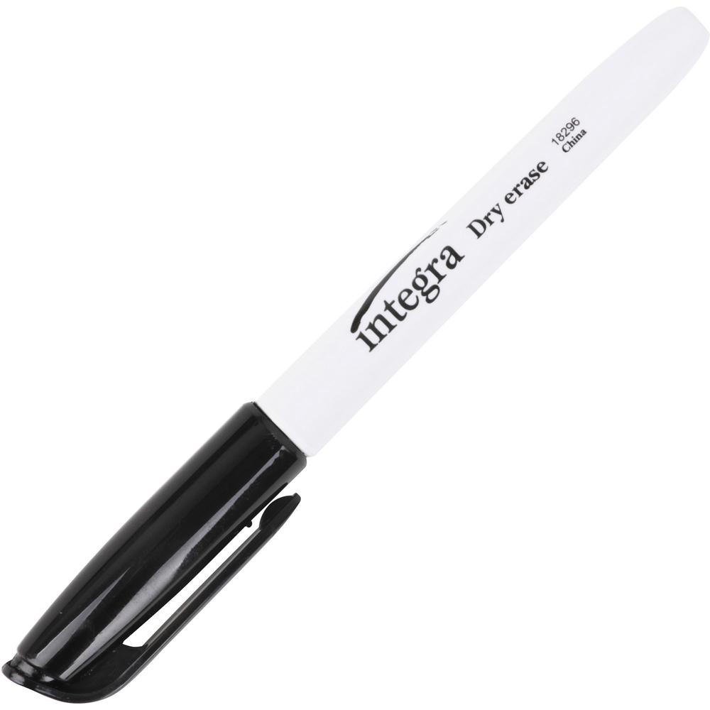 Integra Dry-Erase Markers - Fine Marker Point - Bullet Marker Point Style - Black Alcohol Based Ink - Fiber Tip - 12 / Dozen. The main picture.