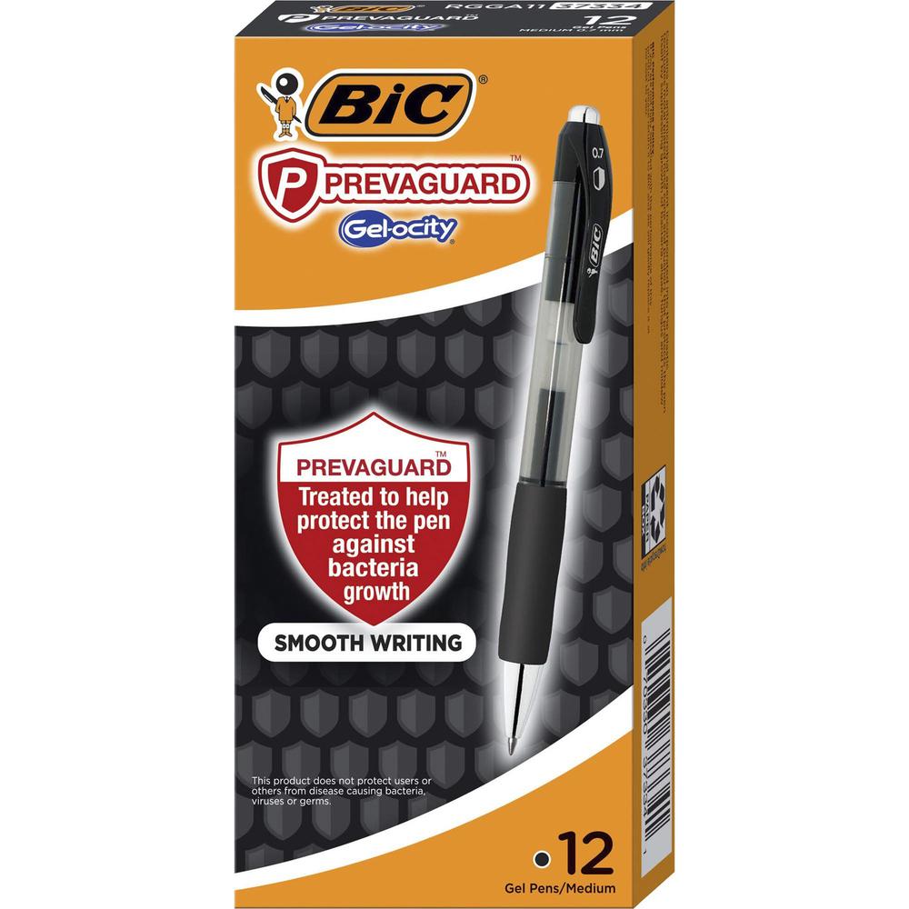 BIC PrevaGuard Gel-ocity Gel Pen - 0.7 mm Pen Point Size - Black Gel-based Ink - 1 / Dozen. Picture 1
