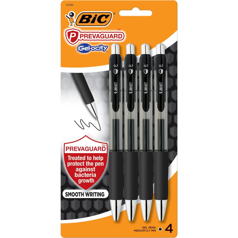 BIC PrevaGuard Gel-ocity Gel Pen - 0.7 mm Pen Point Size - Black Gel-based Ink - 4 / Pack. The main picture.