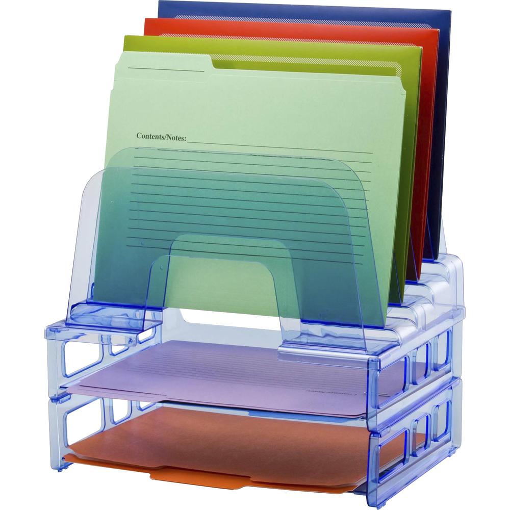 Officemate Blue Glacier&trade; Large Incline Sorter w/ 2 Letter Trays - 5 Compartment(s) - 14.3" Height x 13.4" Width x 9" Depth - Compact - Transparent Blue - 1 Each. Picture 1