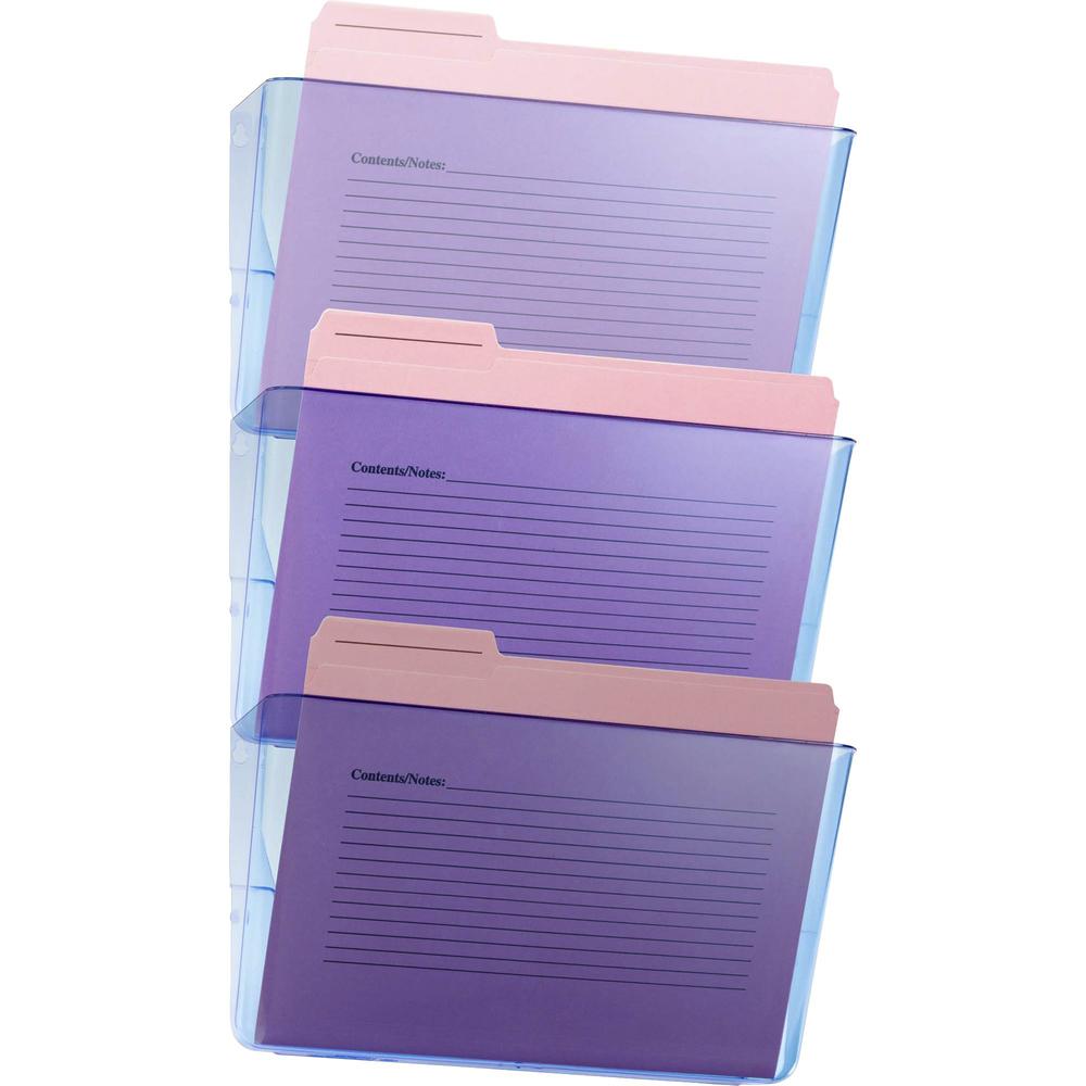 Officemate Blue Glacier&trade; Wall File, 3/Box - 15" Height x 13" Width x 4.1" Depth - Stackable - Transparent Blue - Plastic - 3 / Pack. The main picture.