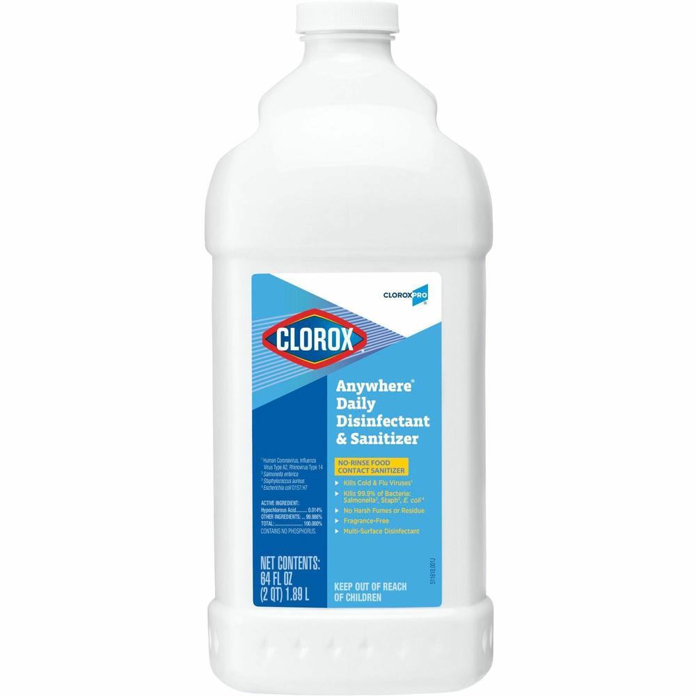 CloroxPro&trade; Anywhere Daily Disinfectant & Sanitizer - 64 fl oz (2 quart)Bottle - 1 Each - Low Odor, pH Balanced, Rinse-free, Strong - White. Picture 1