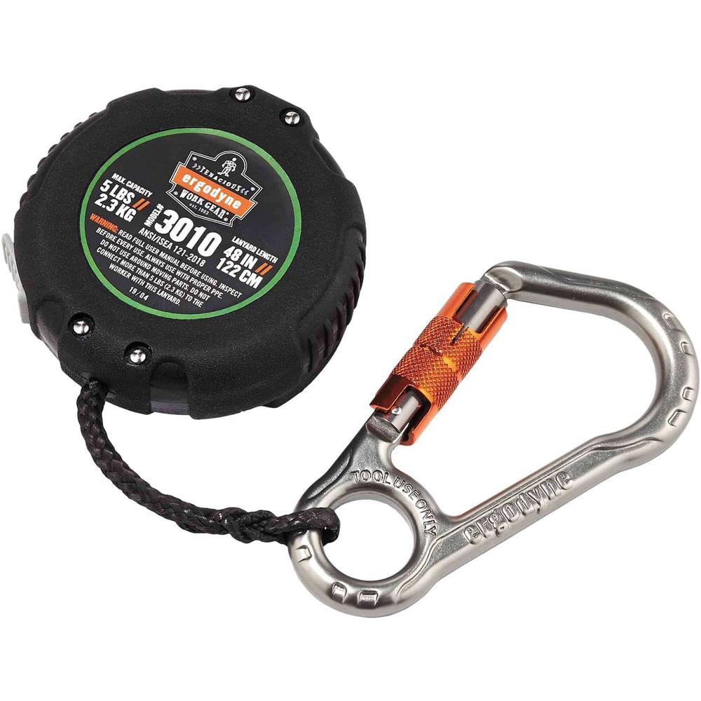 Squids 3010 Retractable Tool Lanyard with Belt Loop Clip - 1 Each - 5 lb Load Capacity - 1" Height x 9.3" Width x 48" Length - Black - Aluminum, ABS Plastic. The main picture.