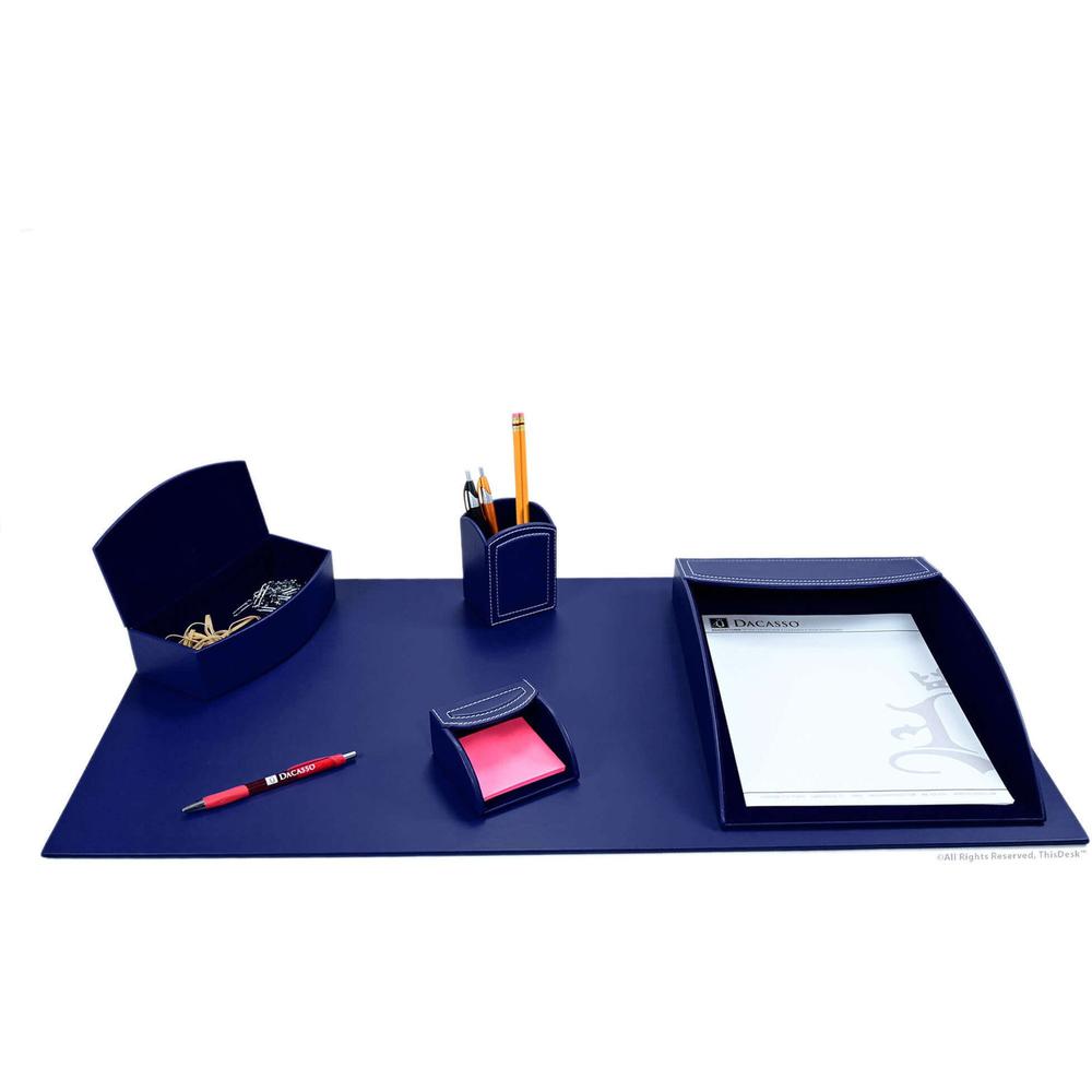Dacasso Home/Office Leather 5Pc Desk Accessory Set - Navy Blue - Velveteen, PU Leather - Navy Blue - 1 Each. The main picture.