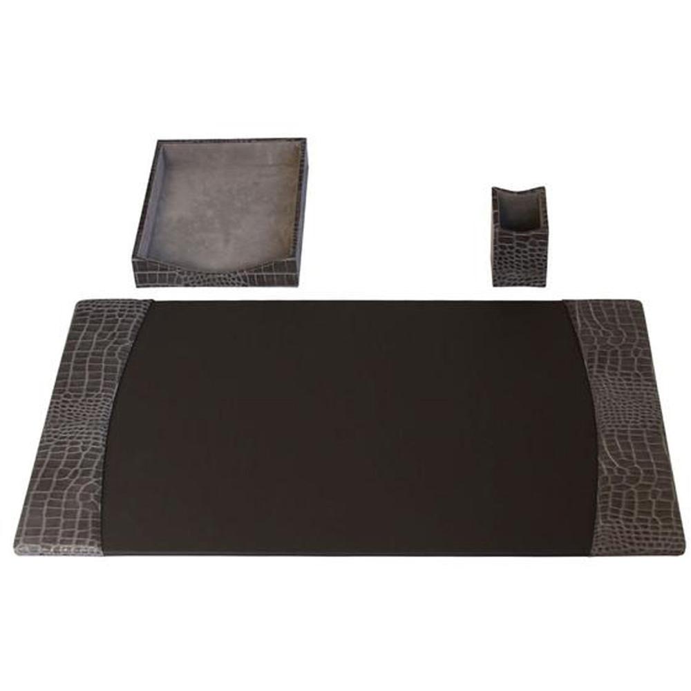 Protacini Castlerock Gray Italian Patent Leather 3-Piece Desk Set - Leather, Velveteen - Gray - 1 Each. The main picture.