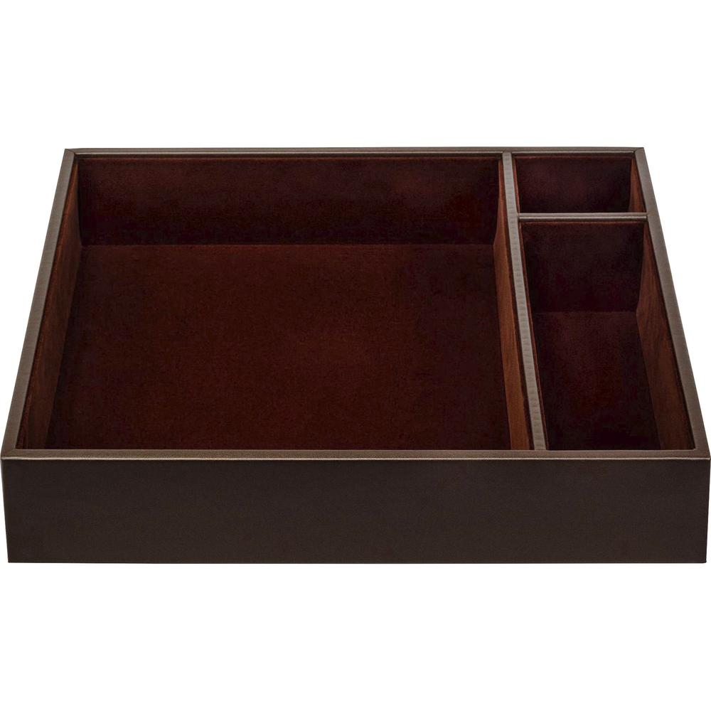 Dacasso Chocolate Brown Leatherette Conference Room Organizer Tray - 8 x Writing Pad - 3 Compartment(s) - Desktop - Leatherette, Velveteen - 1 Each. Picture 1