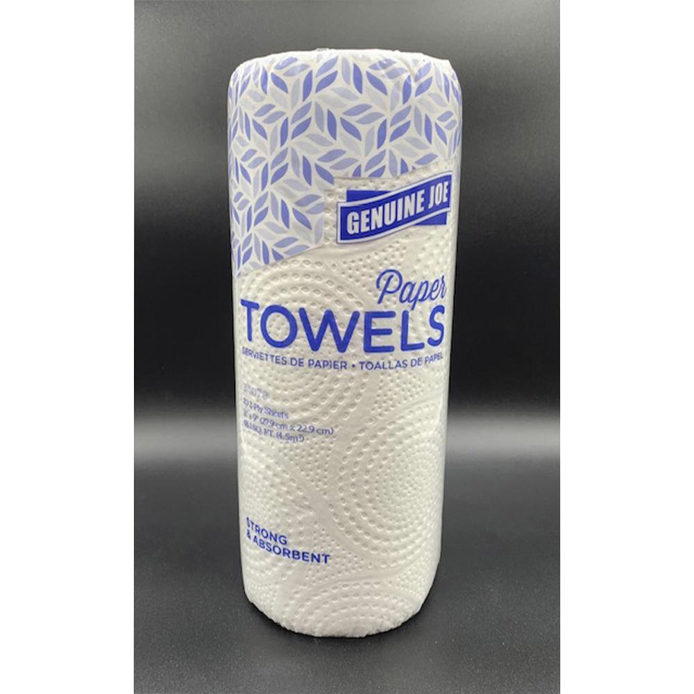 Genuine Joe 2-ply Paper Towel Rolls - 2 Ply - 9" x 11" - 70 Sheets/Roll - White - Paper - 15 / Carton. Picture 1
