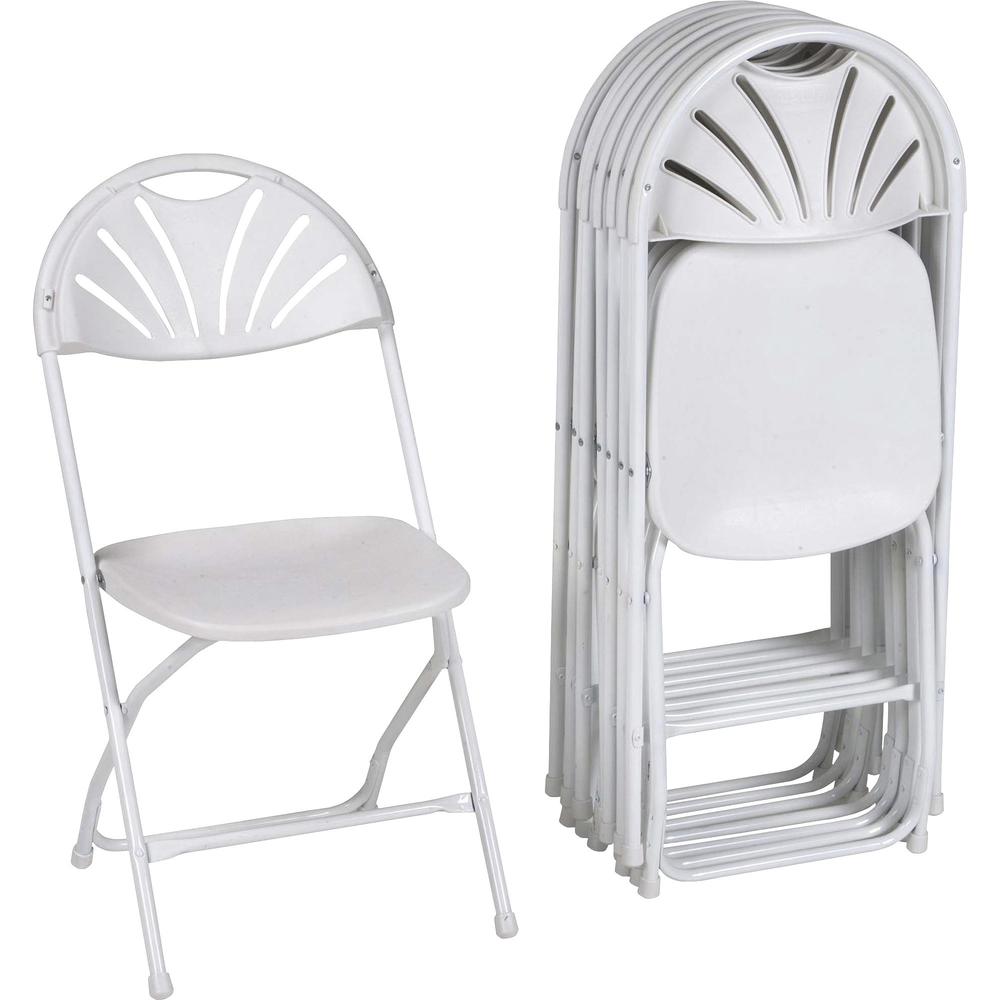 Dorel Zown Premium Fan Back Folding Chair - White Seat - White Polyethylene Back - White Powder Coated Steel Frame - Four-legged Base - 8 / Carton. Picture 1