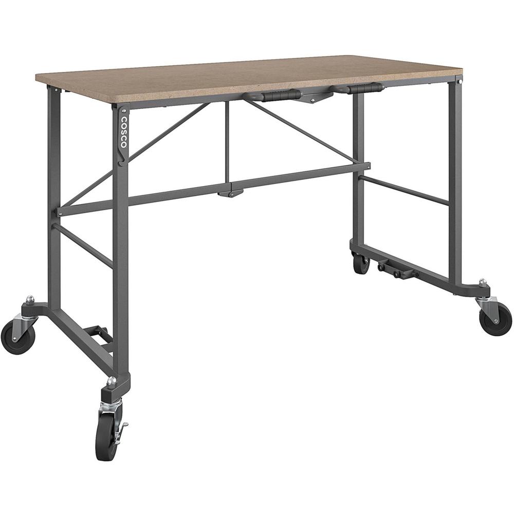 Cosco Smartfold Portable Work Desk Table - Rectangle Top - Four Leg Base - 4 Legs - 350 lb Capacity x 51.40" Table Top Width x 26.50" Table Top Depth - 55.45" Height - Assembly Required - Brown - Stee. Picture 1