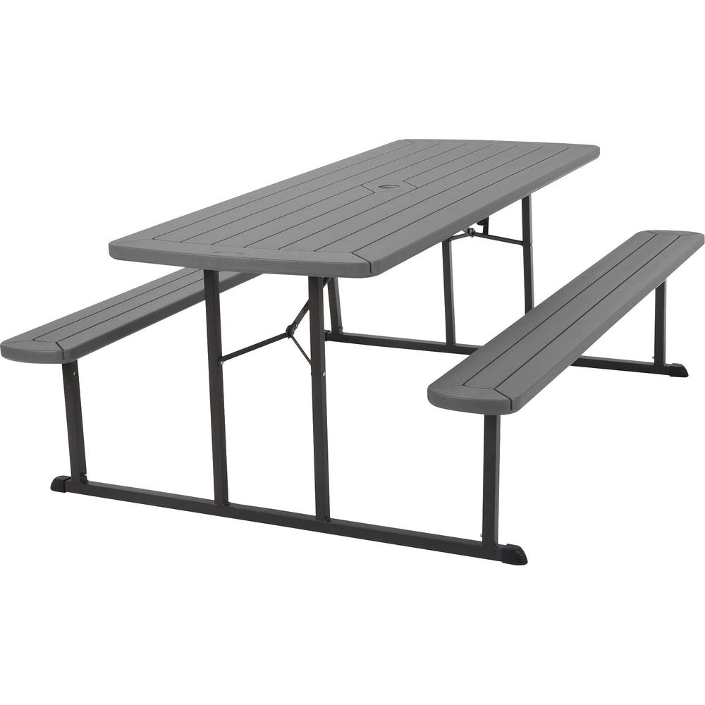 Cosco Folding Picnic Table - Taupe Top - 800 lb Capacity - 72" Table Top Width x 57" Table Top Depth - 29" Height - Wood Grain, Resin Top Material - 1 Each. Picture 1