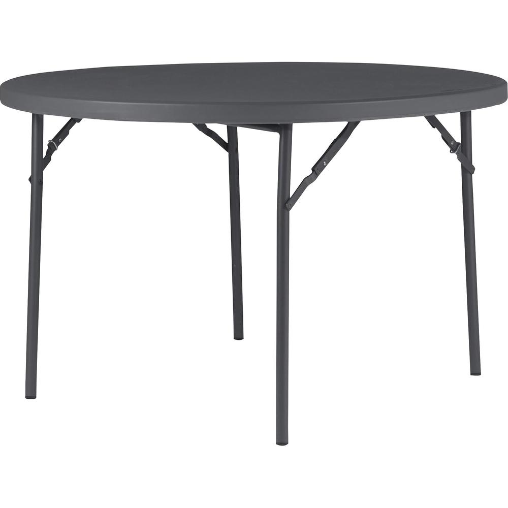 Dorel Zown Commercial Round Blow Mold Fold Table - Round Top - 4 Legs - 750 lb Capacity x 48" Table Top Diameter - 29.30" Height - Gray - High-density Polyethylene (HDPE), Resin - 1 Each. Picture 1