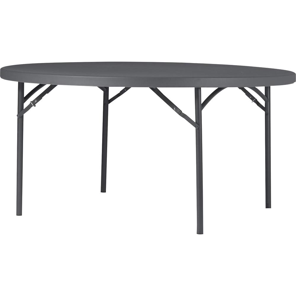 Dorel Zown Commercial Round Blow Mold Fold Table - Round Top - 4 Legs - 750 lb Capacity x 60" Table Top Diameter - 29.20" Height - Gray - High-density Polyethylene (HDPE), Resin - 1 Each. Picture 1