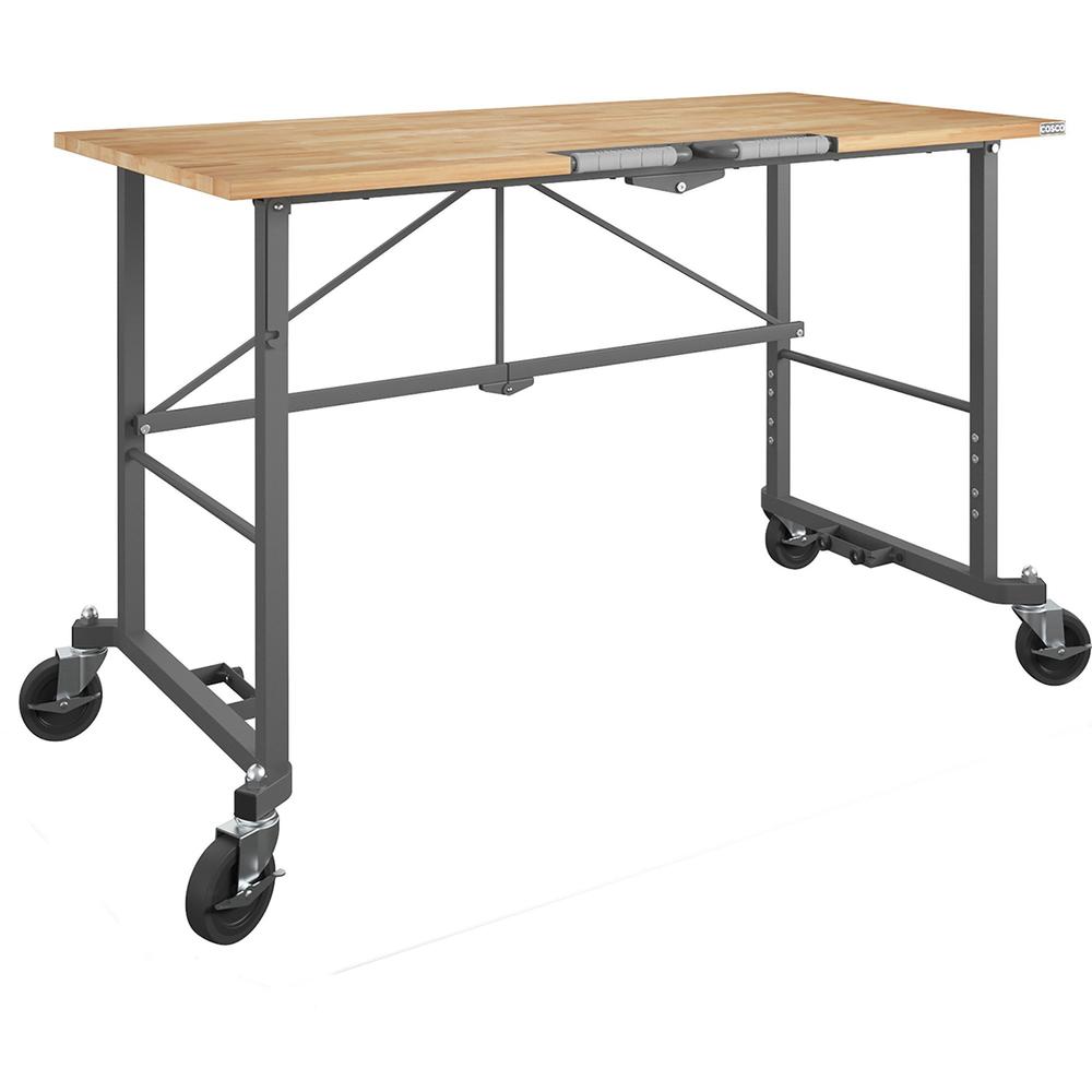 Cosco Smartfold Portable Work Desk Table - Four Leg Base - 4 Legs - 400 lb Capacity x 14.50" Table Top Width x 25.51" Table Top Depth - 55.25" Height - Gray - Steel - Hardwood Top Material - 1 Each. Picture 1