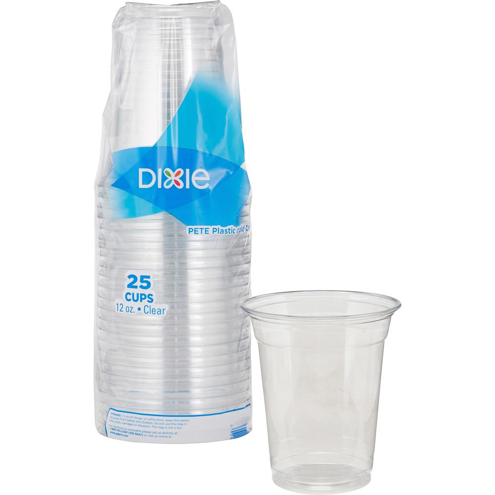 Dixie 12 oz Cold Cups by GP Pro - 25 / Pack - Clear - PETE Plastic - Soda, Iced Coffee, Sample, Restaurant, Coffee Shop, Breakroom, Lobby, Cold Drink, Beverage. Picture 1