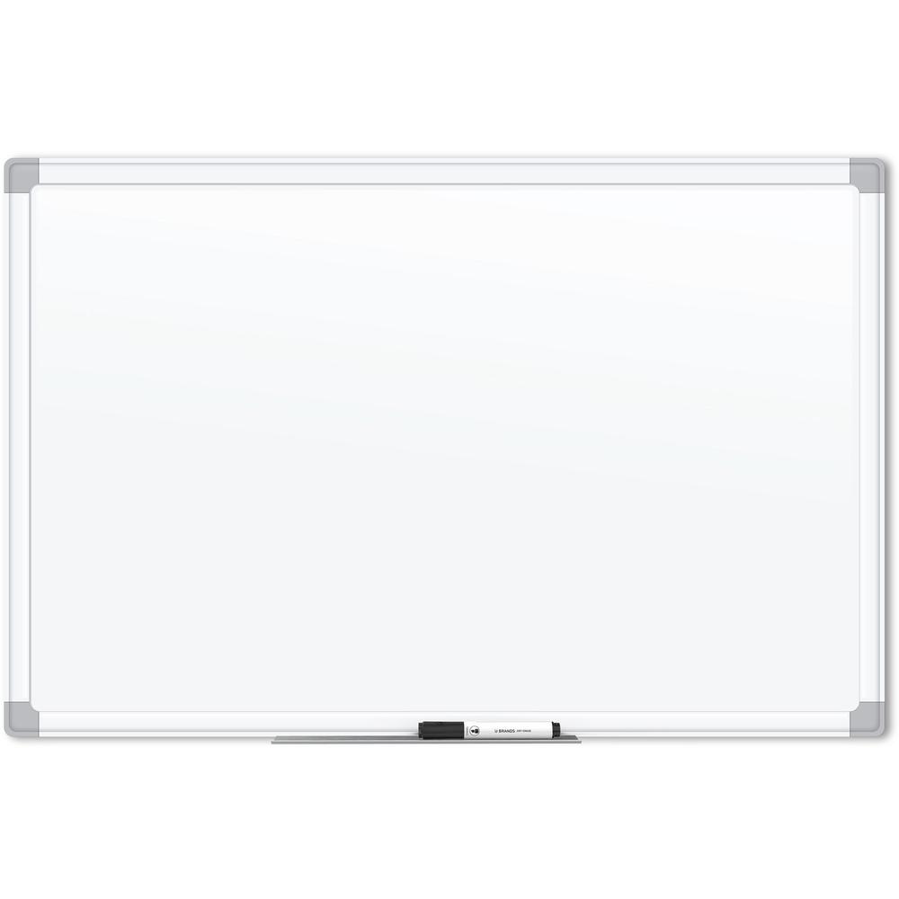 U Brands White Aluminum Framed Magnetic Porcelain Steel Board, 48" X 36" - 48" (4 ft) Width x 36" (3 ft) Height - White Porcelain Steel Surface - White Aluminum Frame - Rectangle - Horizontal/Vertical. Picture 1