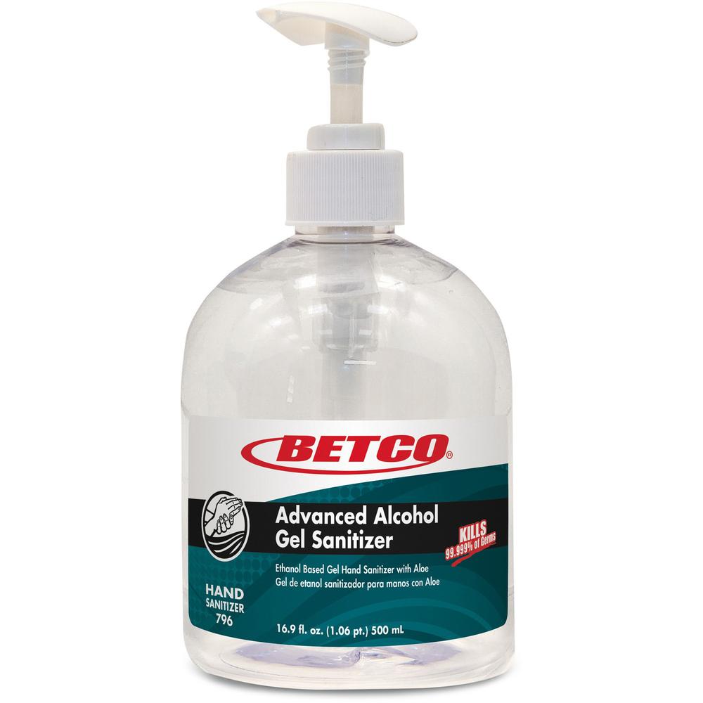 Betco Advanced Hand Sanitizer Gel - Fresh & Light Scent - 16.9 fl oz (500 mL) - Pump Bottle Dispenser - Kill Germs - Skin, Hand - Moisturizing - Clear - Non-sticky, Residue-free, Quick Drying, pH Neut. Picture 1