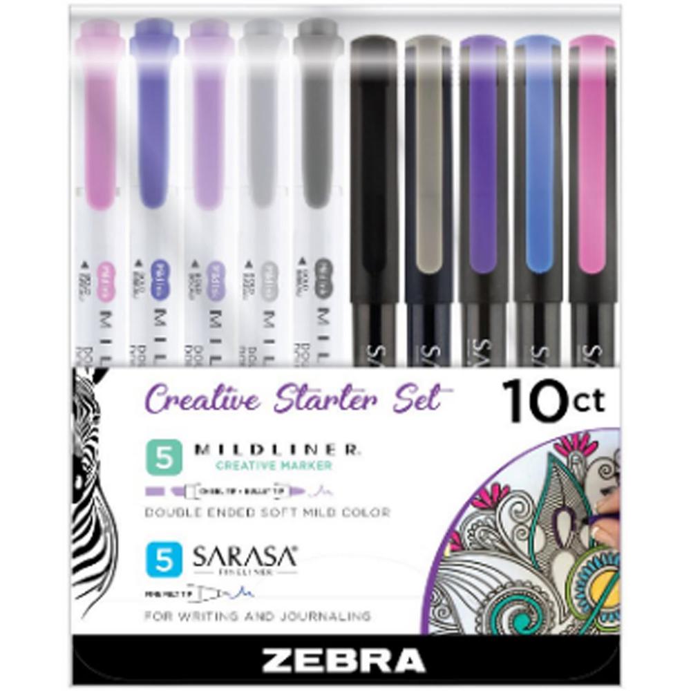Zebra Pen MIDLINER Marker/SARASA Fineliner Creative Starter Set - Needle Marker Point Style - Multi Ink - 10 / Pack. Picture 1