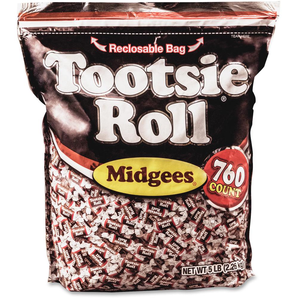 Tootsie Roll Midgees Candy - Assorted - Individually Wrapped, Resealable Container - 5 lb - 1 Bag - 760 Per Bag. The main picture.