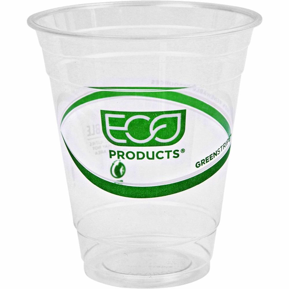 Eco-Products 12 oz GreenStripe Cold Cups - 50 / Pack - Clear, Green - Polylactic Acid (PLA) - Cold Drink. Picture 1