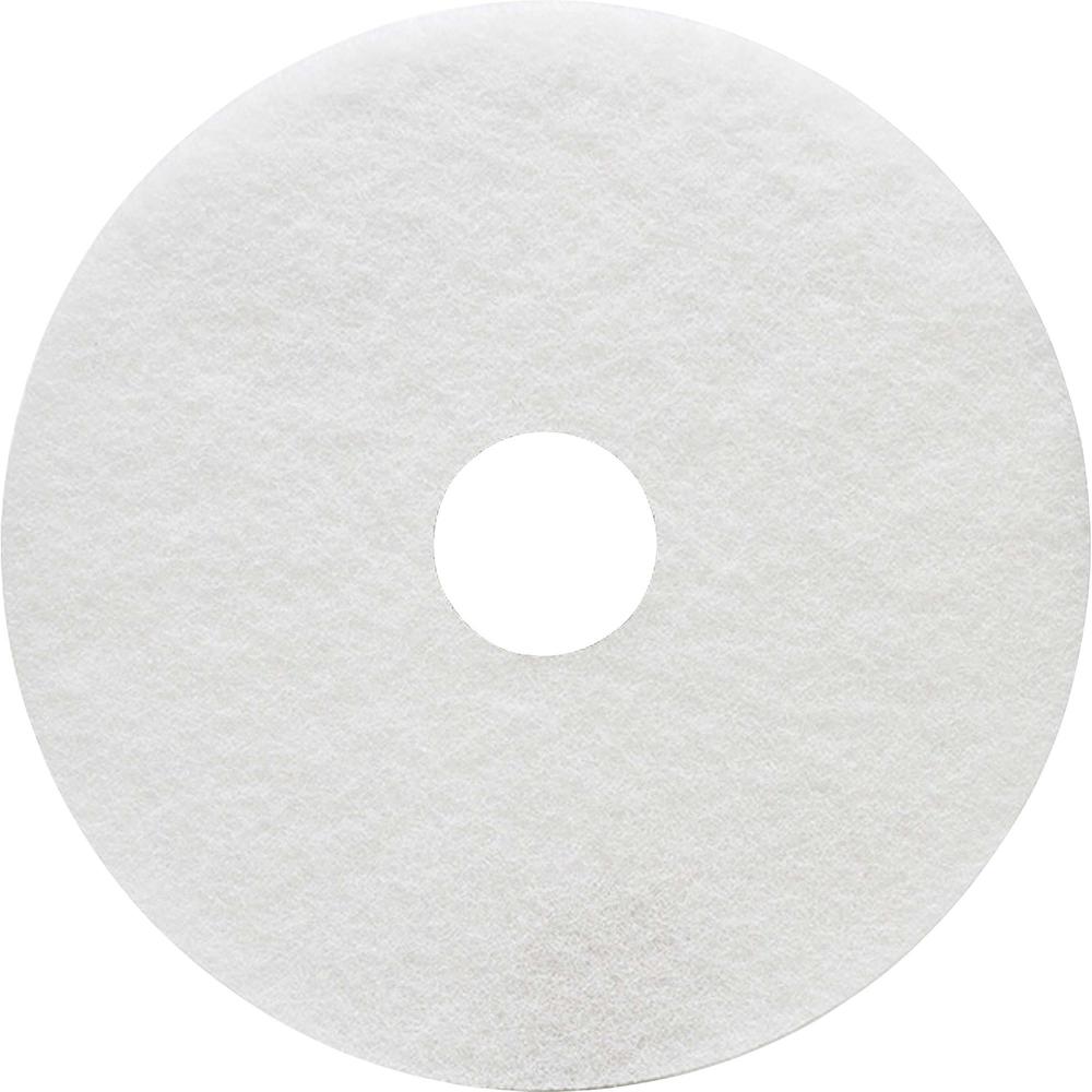 Genuine Joe Floor Cleaner Pad - 5/Carton - Round x 16" Diameter - Scrubbing, Cleaning - 350 rpm to 800 rpm Speed Supported - Resilient, Flexible - White. Picture 1