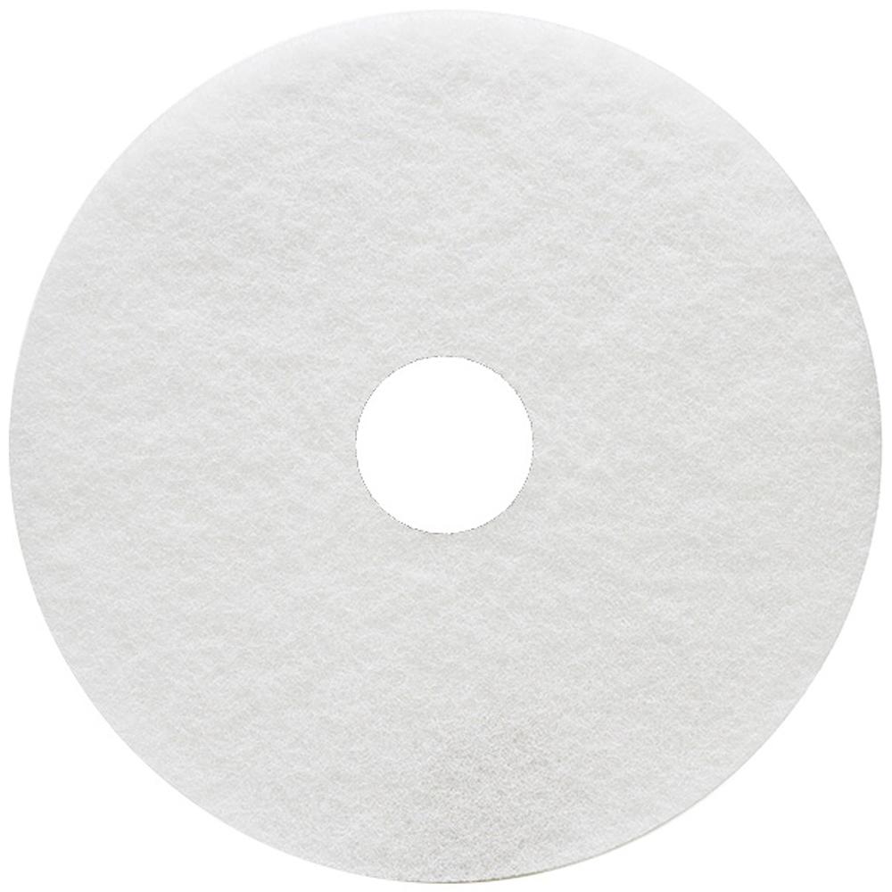 Genuine Joe Floor Cleaner Pad - 5/Carton - Round x 17" Diameter - Cleaning, Scrubbing - 350 rpm to 800 rpm Speed Supported - Resilient, Flexible - White. Picture 1