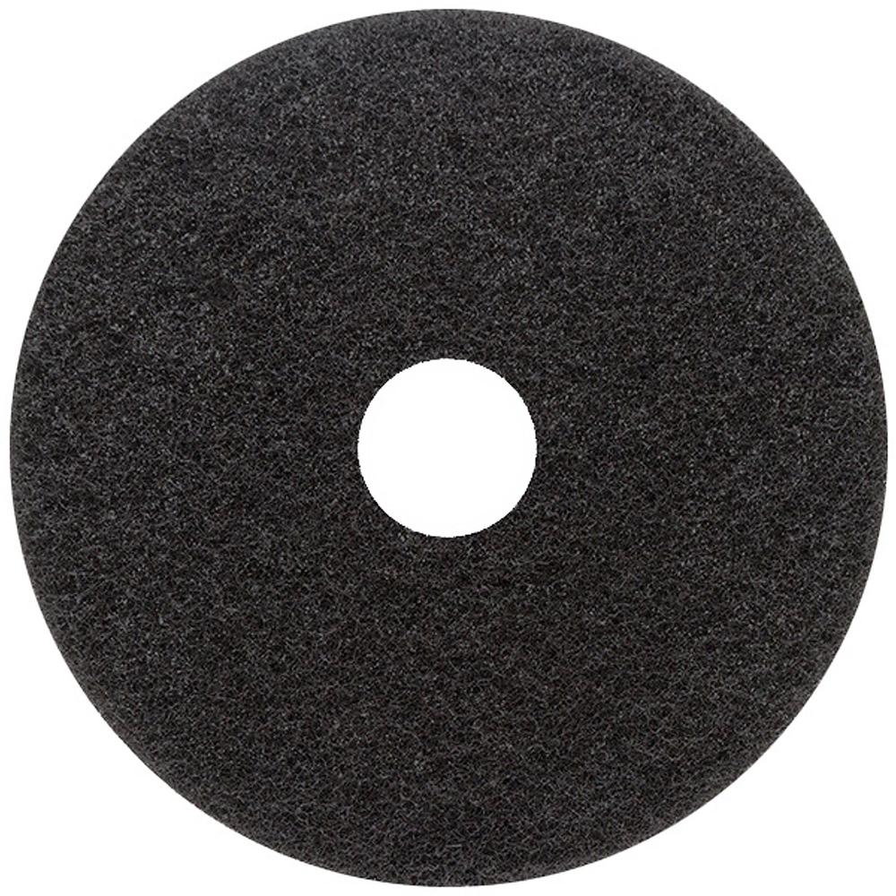 Genuine Joe Black Floor Stripping Pad - 5/Carton - Round x 18" Diameter - Stripping - 175 rpm to 350 rpm Speed Supported - Heavy Duty, Resilient, Flexible, Long Lasting - Fiber - Black. Picture 1