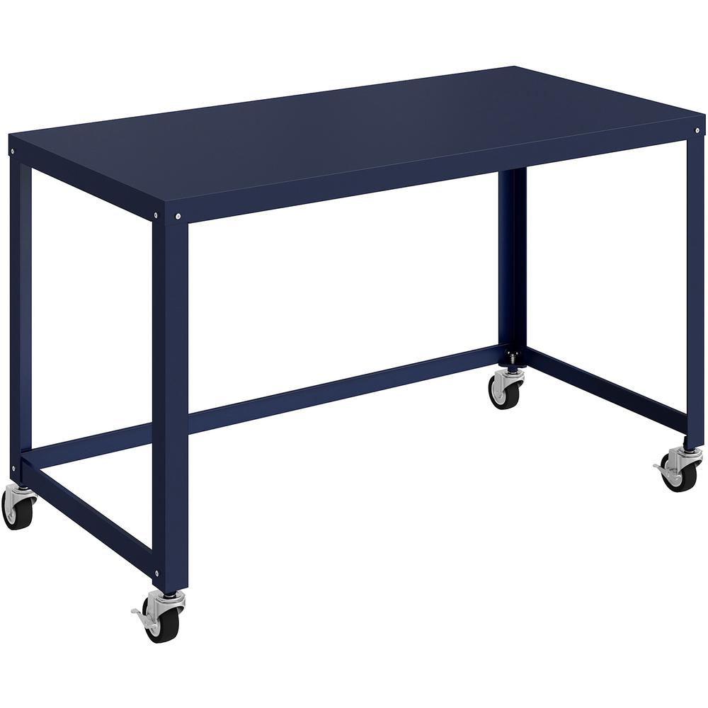 Lorell SOHO Personal Mobile Desk - Rectangle Top - 200 lb Capacity - 48" Table Top Length x 24" Table Top Width - 30" Height - Assembly Required - Navy - Steel - 1 Each. Picture 1