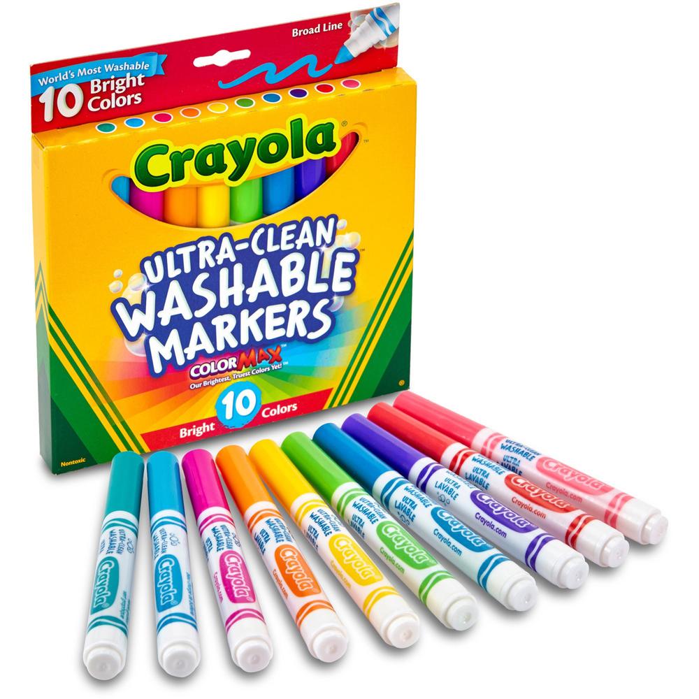Crayola Tropical Colors Pack Washable Markers - Broad Marker Point - Conical Marker Point Style - Plum, Golden Yellow, Azure, Copper, Emerald, Teal, Pumpkin, Raspberry, Kiwi, Primrose - 10 / Pack. Picture 1