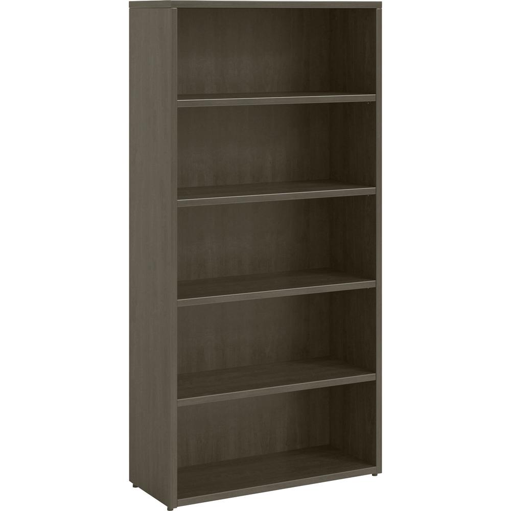 Lorell Prominence 2.0 Bookcase - 34" x 12"69" , 1" Top, 0.1" Edge - 5 Shelve(s) - 4 Adjustable Shelf(ves) - Material: Particleboard - Finish: Gray Elm. Picture 1