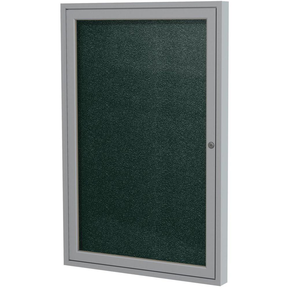 Ghent 1 Door Enclosed Vinyl Bulletin Board with Satin Frame - 36" Height x 24" Width - Ebony Vinyl Surface - Weather Resistant, Water Resistant, Damage Resistant, Tackable, Lockable, Durable, Self-hea. Picture 1
