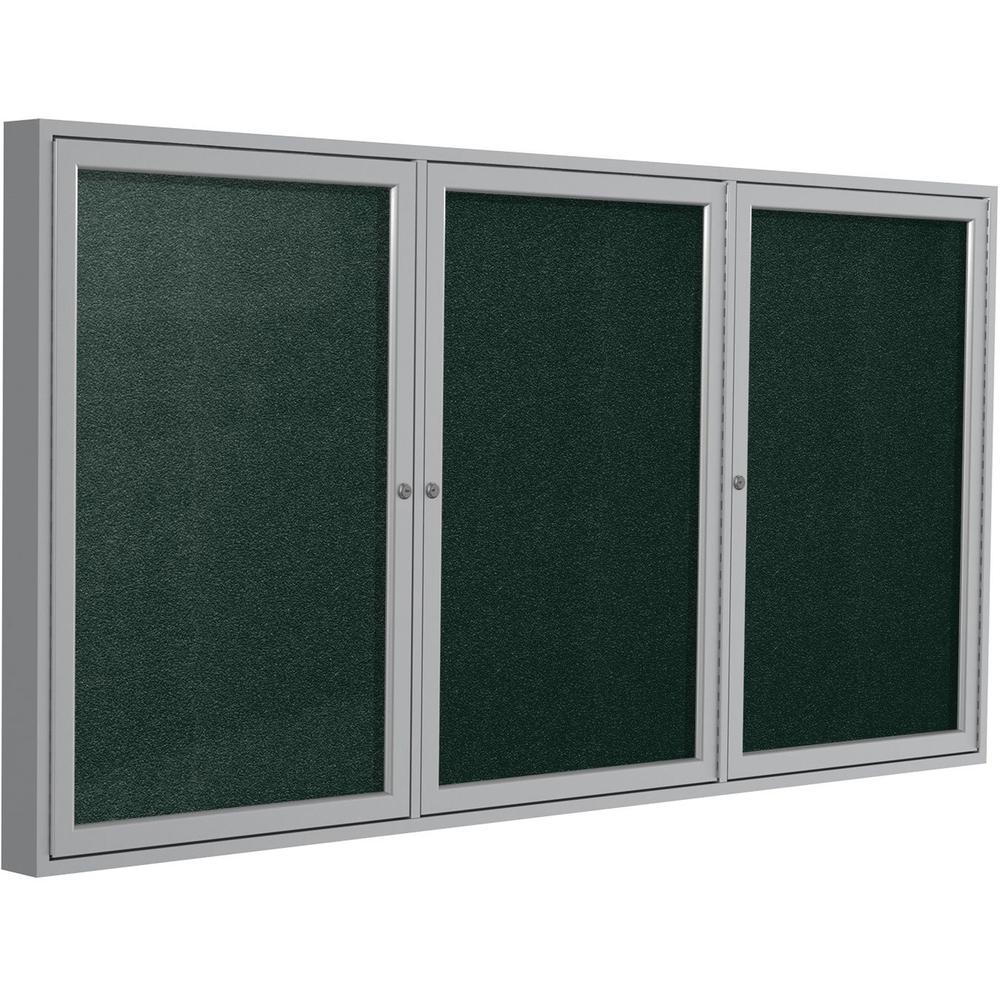 Ghent 48"x72" 3-Door Satin Aluminum Frame Enclosed Vinyl Bulletin Board - Ebony. Picture 1