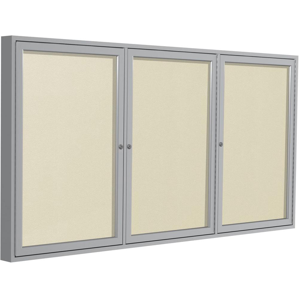 Ghent 3 Door Enclosed Vinyl Bulletin Board with Satin Frame - 48" Height x 72" Width - Ivory Vinyl Surface - Weather Resistant, Water Resistant, Damage Resistant, Tackable, Lockable, Durable, Self-hea. The main picture.