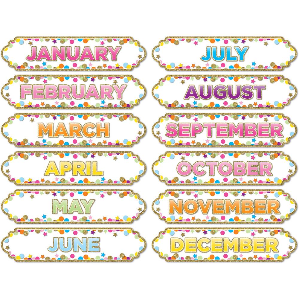 Ashley Magnetic Confetti Months Timesavers - 12 - Die-cut, Write on/Wipe off - 1 Each - Multicolor. Picture 1