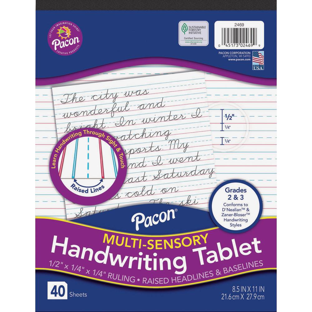 Pacon Multi-Sensory Ruled Handwriting Tablet - Student - 1 Each - White. Picture 1