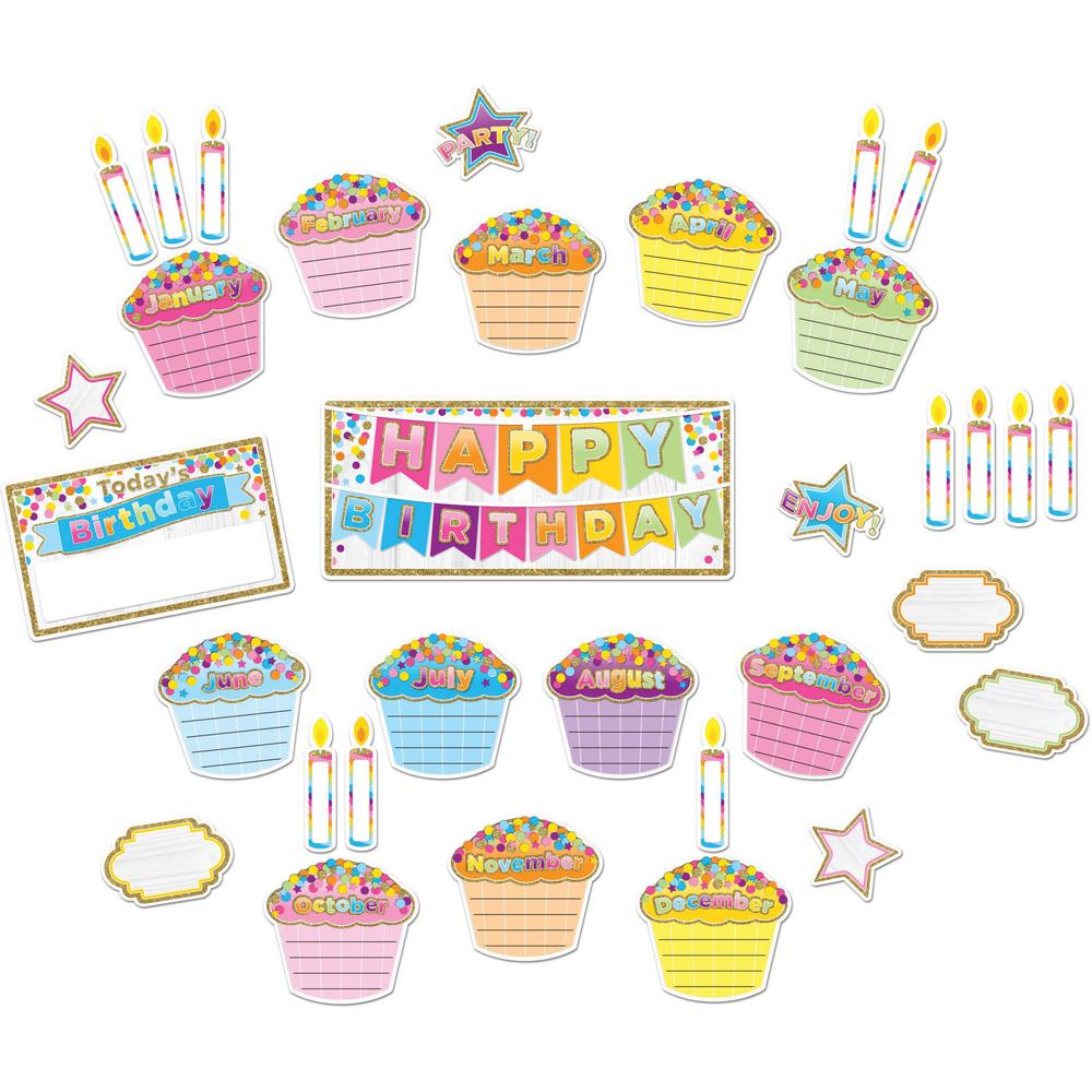 Ashley Birthday Cupcake Bulletin Board Set - Skill Learning: Birthday - 36 Pieces - 1 Each. The main picture.