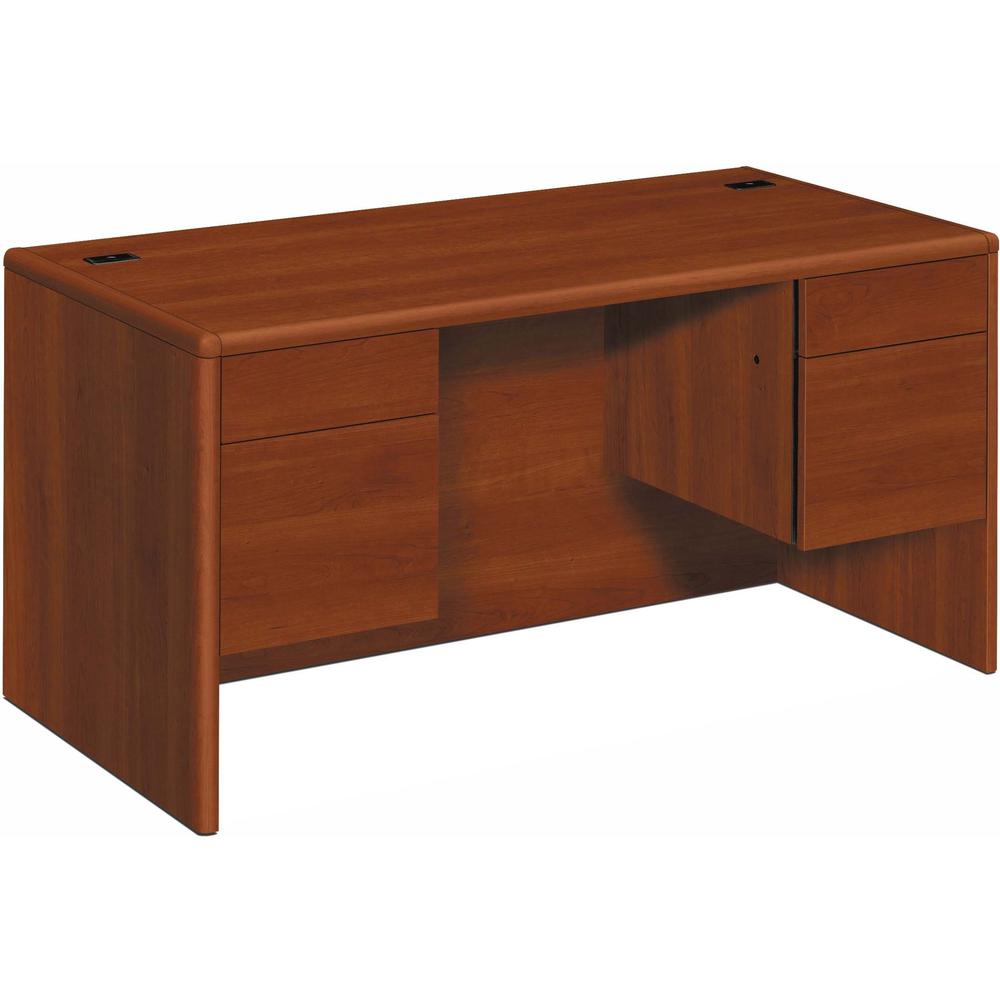 HON 10700 H10771 Pedestal Desk - 60" x 30" x 29.5" - 4 x Box Drawer(s), File Drawer(s) - Double Pedestal - Waterfall Edge - Finish: Cognac. Picture 1