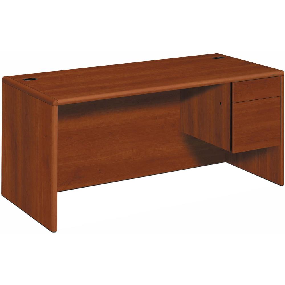 HON 10700 H10783R Pedestal Desk - 66" x 30" x 29.5" - 2 x Box Drawer(s), File Drawer(s)Right Side - Waterfall Edge - Finish: Cognac. The main picture.