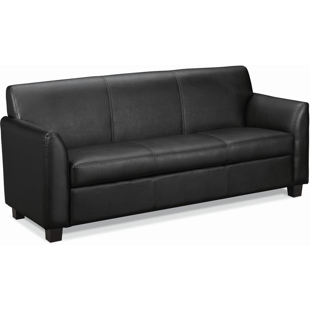 Basyx by HON Circulate Loveseat Sofa - Bonded Leather Black Seat - Bonded Leather Black Back. Picture 1