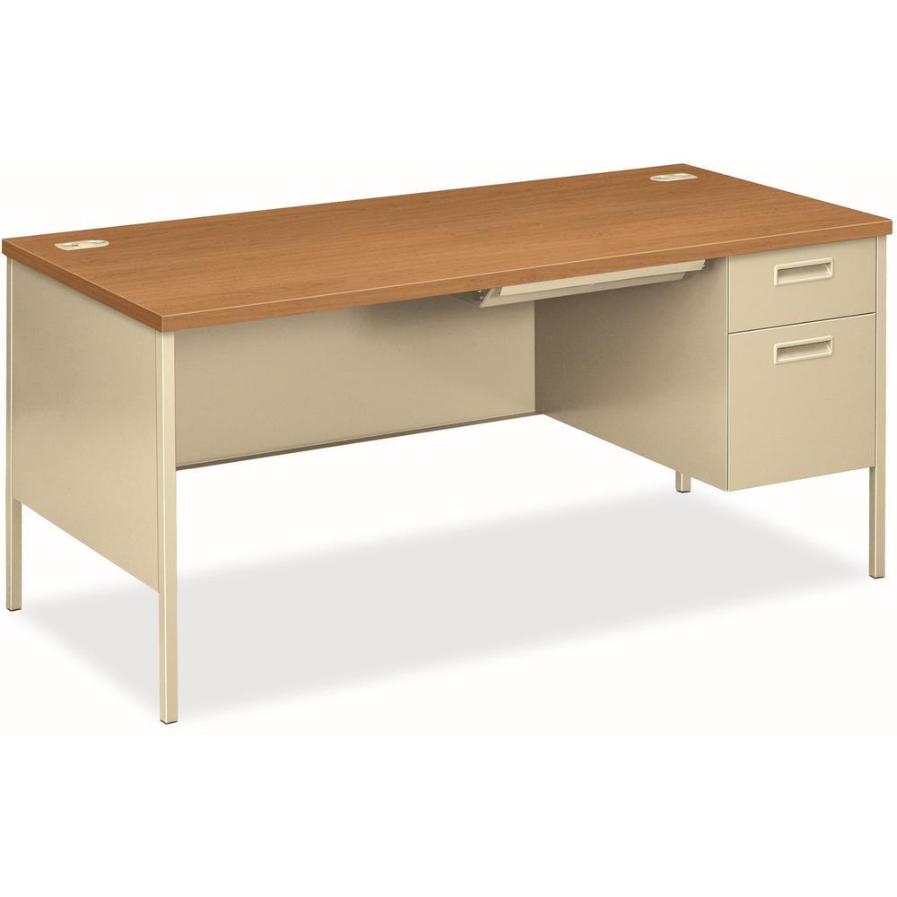 HON Metro Classic HP3265R Pedestal Desk - 66" x 30" x 29.5" - 2 x Box Drawer(s), File Drawer(s)Right Side - Square Edge - Finish: Harvest, Putty. The main picture.