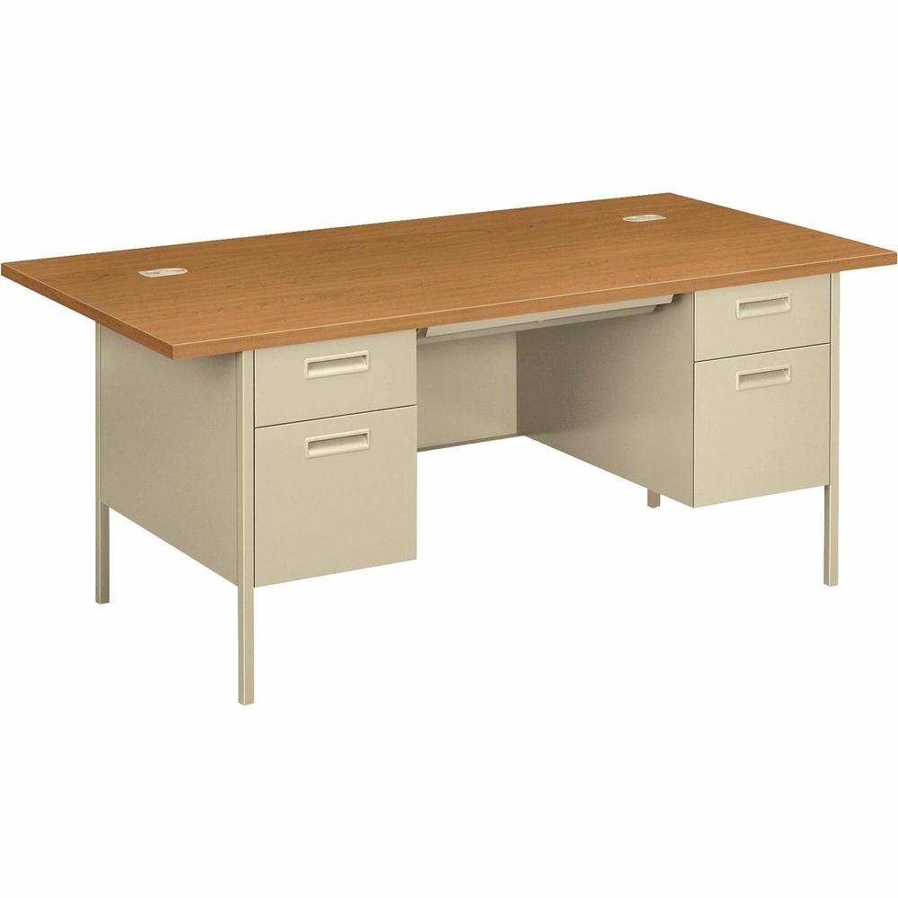 HON Metro Classic HP3276 Pedestal Desk - 4 x Box, File Drawer(s) - Double Pedestal - Square Edge - Finish: Harvest, Putty - Glide, Scratch Resistant, Spill Resistant, Stain Resistant, Liquid Resistant. Picture 1